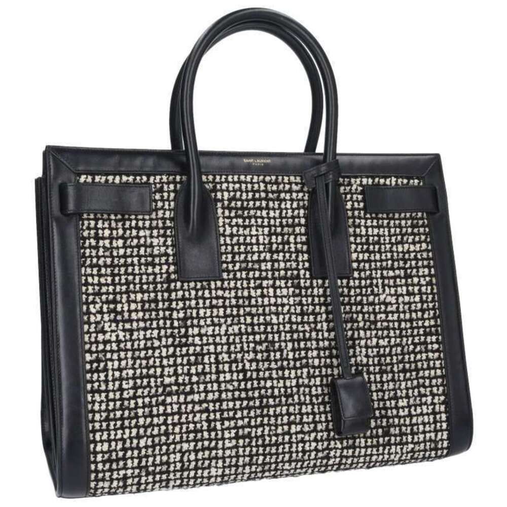 Saint Laurent Paris Sac de Jour Tweed Canvas Handbag Black White